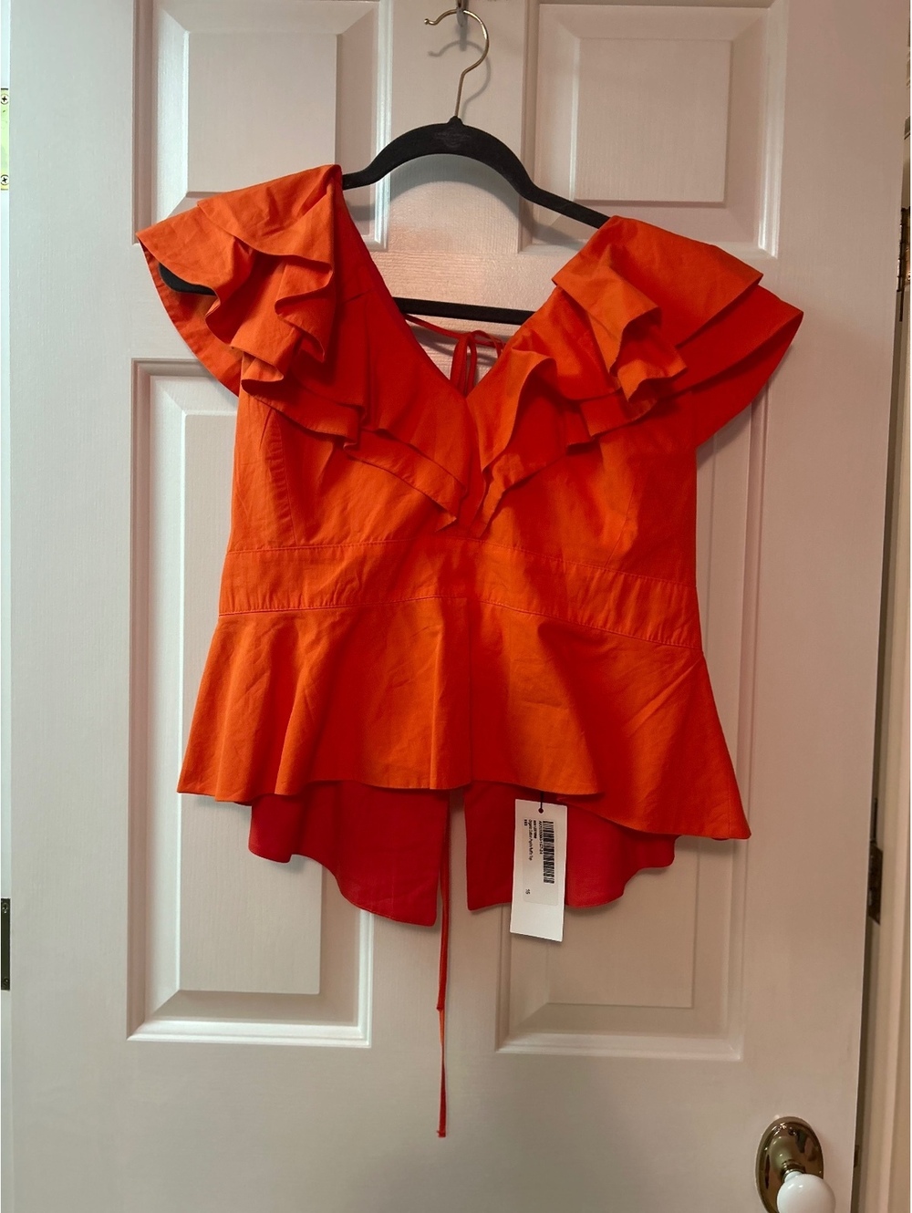 By Lydia x Karen Millen Organic Cotton Poplin Ruffle Top - Red, Size 16